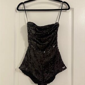 Black Sequin Strapless Bodysuit